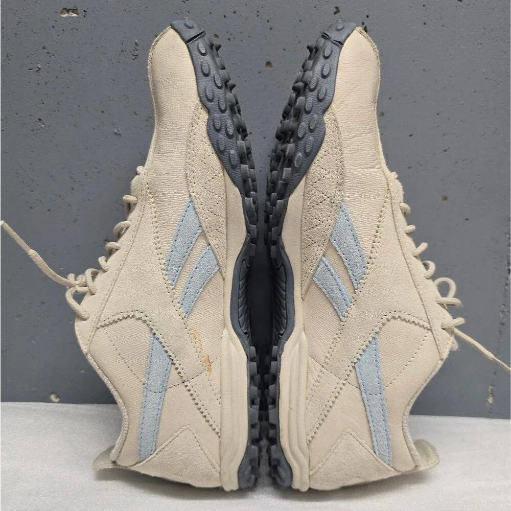 Vintage Reebok Suede Sporty Slip On Sneakers Cream Blue 10